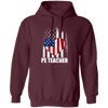 Love PE Teacher, Physical Education Teacher, American Flag In Heart Pullover Hoodie