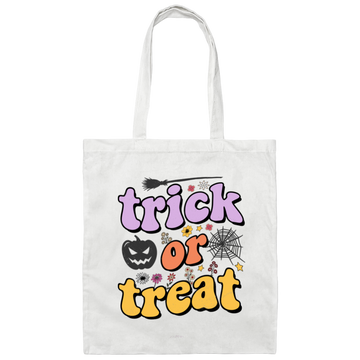 Trick Or Treat, Halloween, Witch And Broom Canvas Tote Bag
