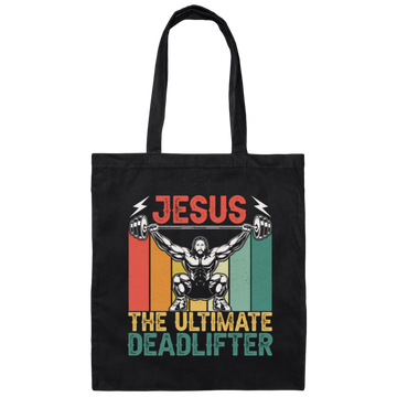 Deadlifter Lover Gift, Retro Jesus The Ultimate Deadlifter Canvas Tote Bag