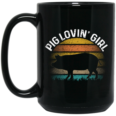 Pig Lovin Girl, Girl Love Pig, Retro Pig, Pig Silhouette Black Mug