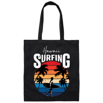 Hawaii Surfing, Retro Beach, Surfing Beach Vintage Canvas Tote Bag