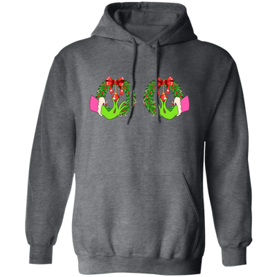 Funny Christmas, Grinch's Hands On The Boobs, Merry Titsmas, Merry Christmas, Trendy Chrismas Pullover Hoodie