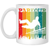 Parkour, Retro Surfing Player, Surfer, Surfing Team White Mug