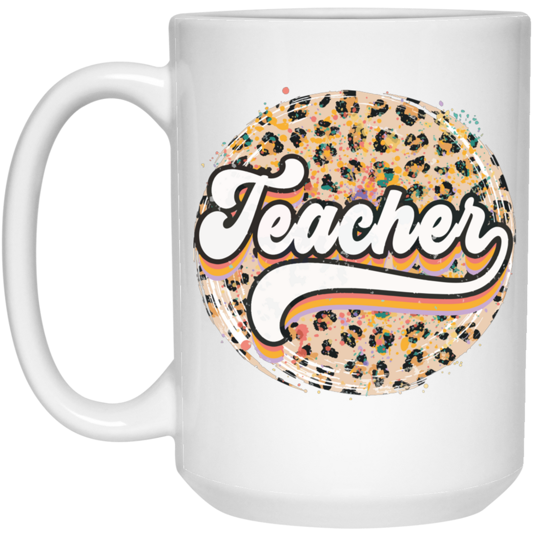 Teacher, Leopard Teacher, Baseball, Leopard Baseball White Mug