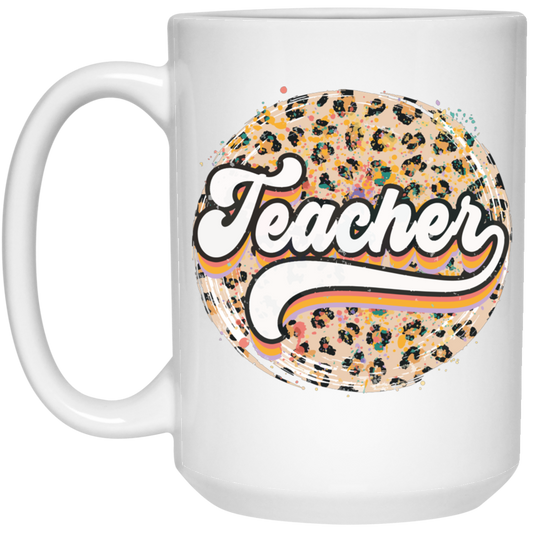 Teacher, Leopard Teacher, Baseball, Leopard Baseball White Mug