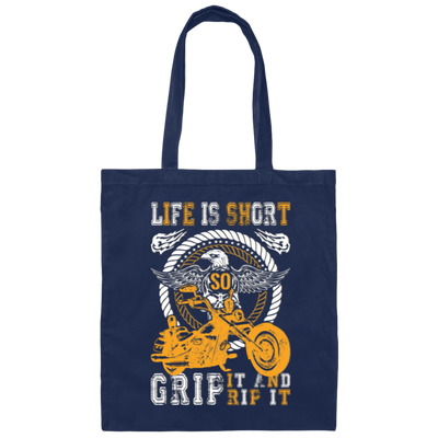 Life Is Short, So Grip It And Rip It, Retro Eagle, Motorbike Canvas Tote Bag