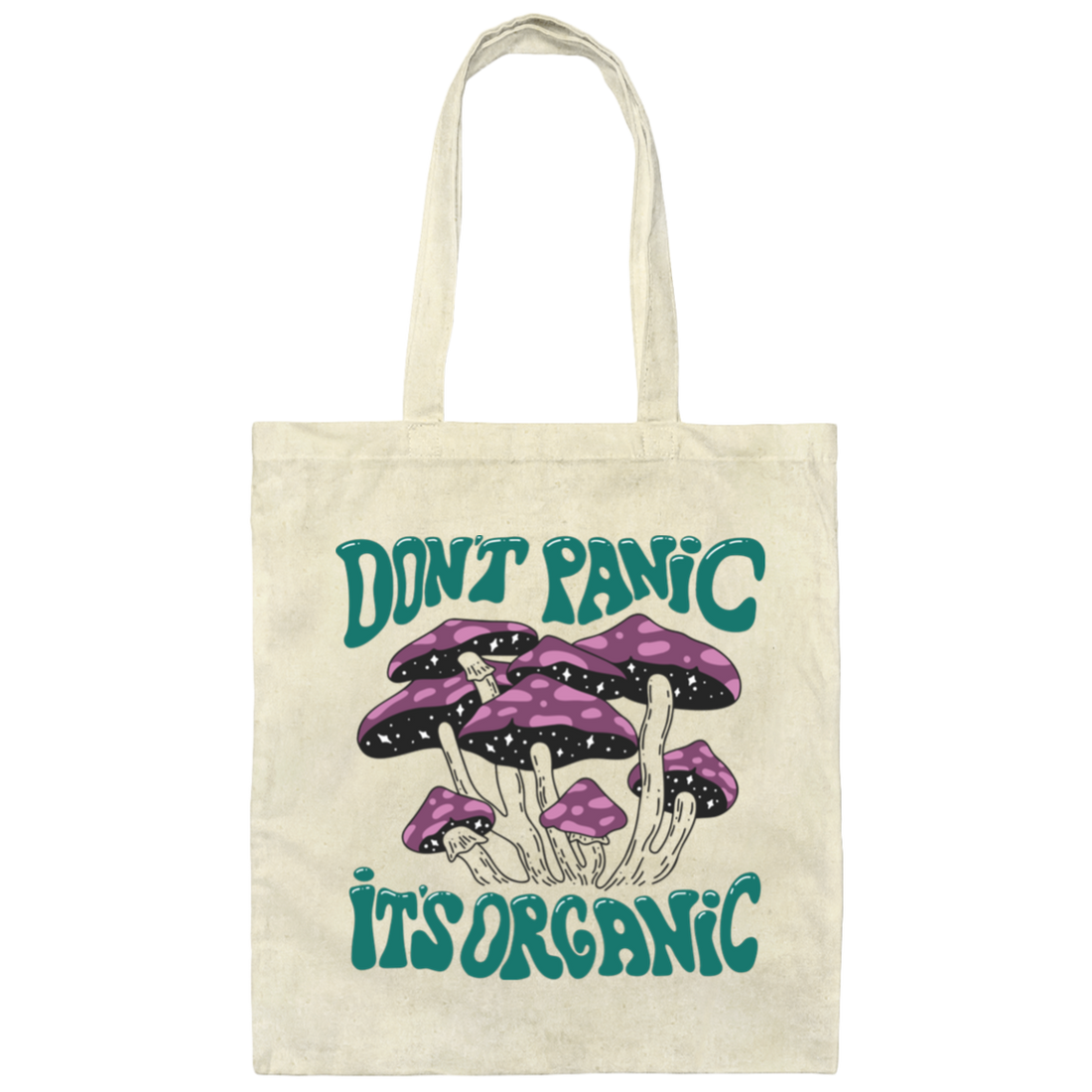 Don't Panic, It's Organic, Mushroom Bushes, Purple Mushrom Canvas Tote Bag