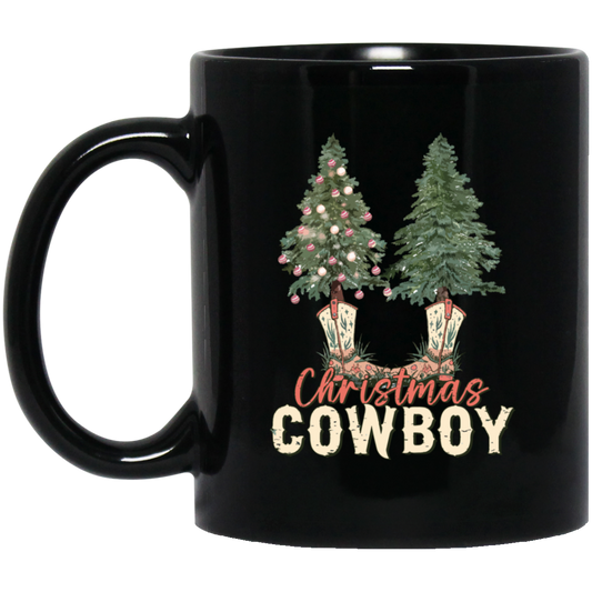 Christmas Tree, Christmas Cowboy, Cowboy, Merry Christmas Black Mug