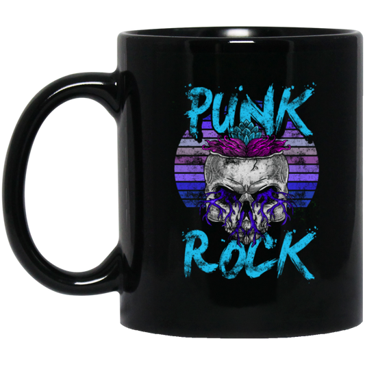 Music Rock, Skull Punks, Skeleton Lover, Punkrocker Gift, Best Rock Gift Black Mug