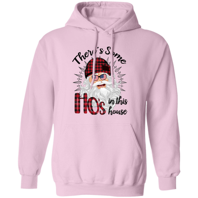 There's Some Ho's In This House, Cool Santa, Red Plaid Hat, Merry Christmas, Trendy Christmas Pullover Hoodie