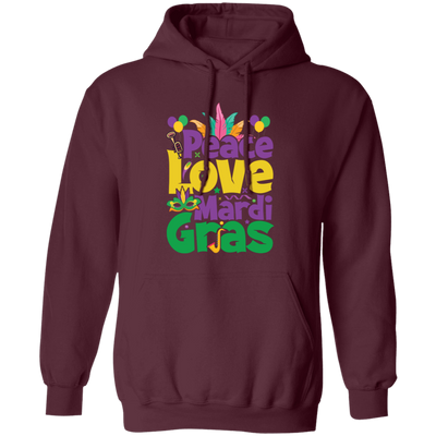 Peace Love Mardi Gras, Mardi Gras Holiday, Three Kings Day Pullover Hoodie