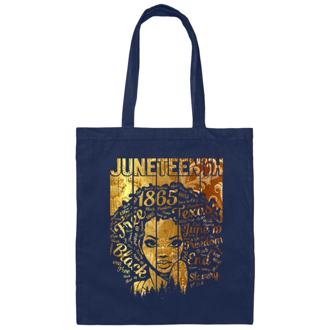 Black Woman 1865 Juneteenth, Natural Hair Black Hair Gold Style Canvas Tote Bag