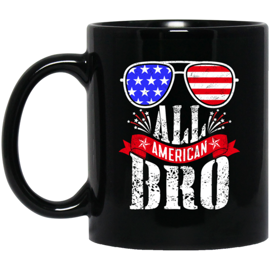 American Flag, All American Bro, American Sunglasses Black Mug