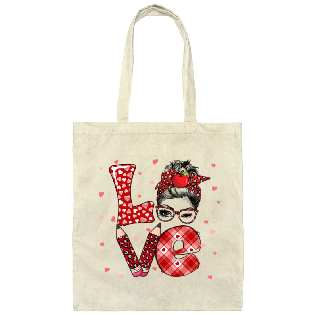 Messy Bun Black Hair Love Teacher My Love Teacher Valentine Gift Canvas Tote Bag
