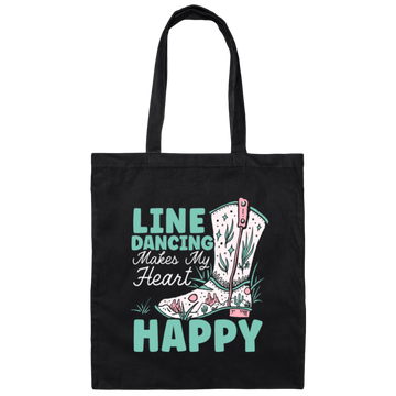 Cowboy Gift, Line Dancing Makes My Heart Happy Vintage Canvas Tote Bag