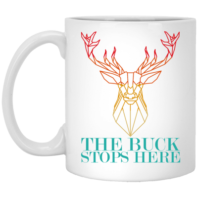 Vintage Abstract Deer Hunting, The Buck Stops Here, Deer Hunter White Mug