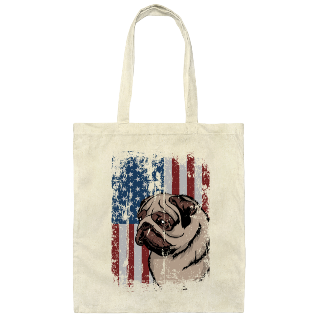 Cute Pug Patriotic America Flag Gift Canvas Tote Bag