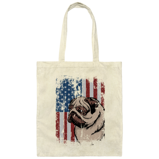 Cute Pug Patriotic America Flag Gift Canvas Tote Bag