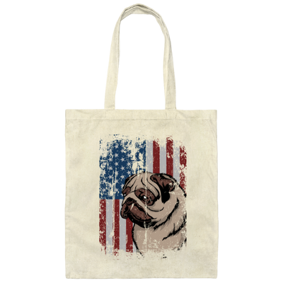 Cute Pug Patriotic America Flag Gift Canvas Tote Bag