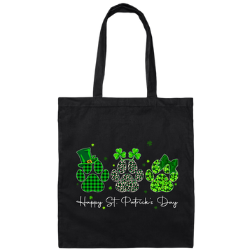 Love Shamrock Paw St Patrick Cute Cat Paw Irish Patrick Day Canvas Tote Bag