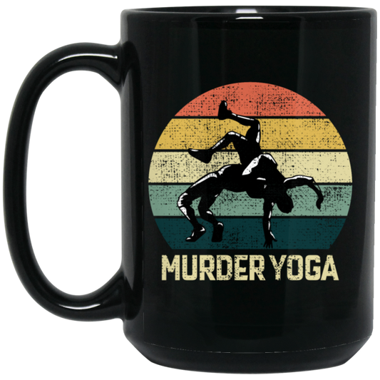 Funny Wrestling, Brazilian Jiu-jitsu, Murder Yoga, Martial Arts Vintage Sportsmen Black Mug