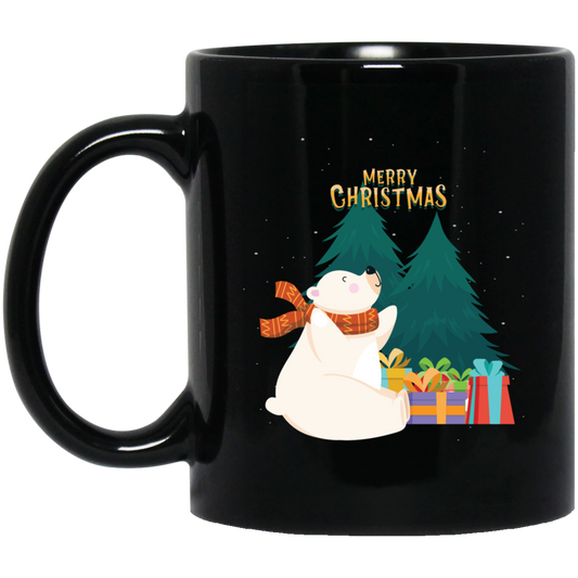 Cute Bear In Christmas, White Bear, Snow Bear, Merry Christmas, Trendy Christmas Black Mug