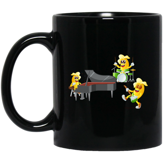 Banana Band, Banana Music Band, Banana Drum, Banana Guitarist, Banana Piano Black Mug