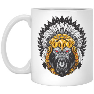 Gorilla Wearing Aztec Headdress, Scare Of Giant Gorilla, Aztec Headdress White Mug