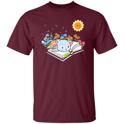 Cute Cat In Spring, Cat With Book Under The Sun Unisex T-Shirt