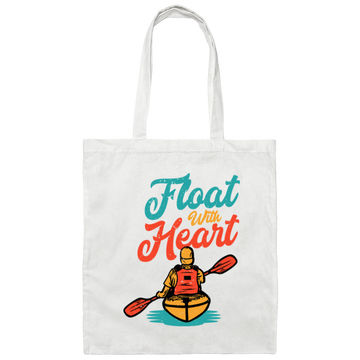 Kayaker Paddling On His Kayak Float With Heart Canvas Tote Bag