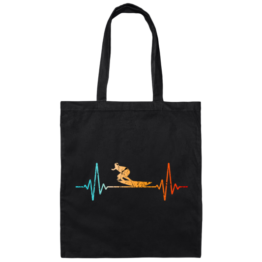 Heart Rate With Surfer Surf, Retro Surfboard Canvas Tote Bag