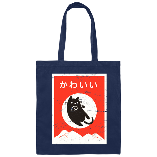 Kawaii Cat, Retro Kawaii Japanese Cat, Cat Neko Love Gift, Cute Cat Canvas Tote Bag