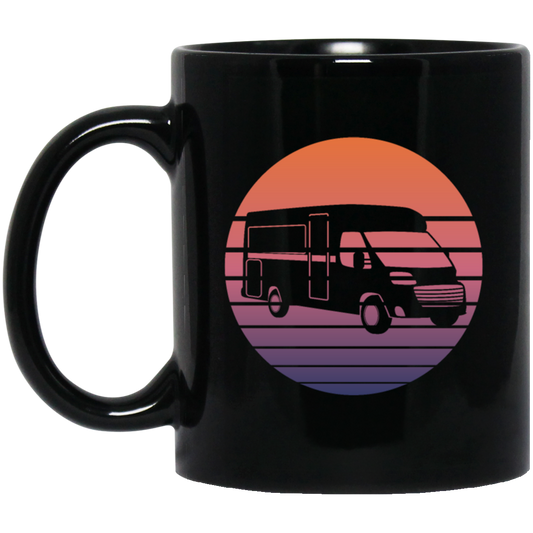 Camping Vintage, Sun Camper Gift, Campground Vacation, Like To Camp In Nature Black Mug