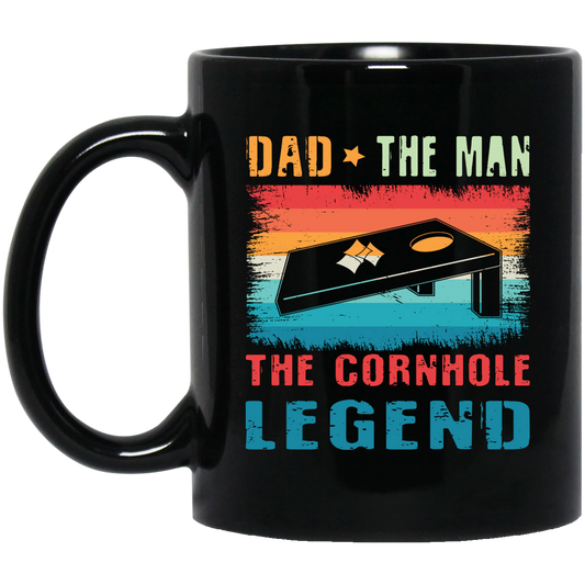 Retro Dad, The Man, The Cornhole Legend, Retro Cornhole Black Mug