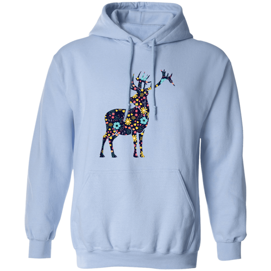 Floral Deer, Deer Silhouette, Flower Into A Deer Pullover Hoodie