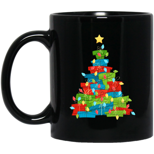 Christmas Tree Made From Gift Box, Xmas Light Line, Merry Christmas, Trendy Christmas Black Mug