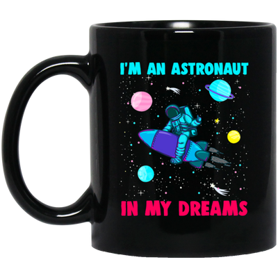 Astronaut In Space Shuttle Rocket, Galaxy Orbit Saturn, Love Galaxy Black Mug