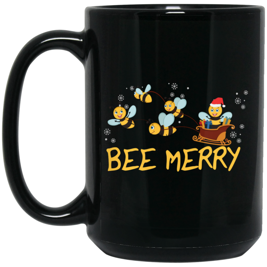 Bee Merry, Cute Bee, Funny Bee, Bee Christmas, Merry Christmas, Trendy Christmas Black Mug
