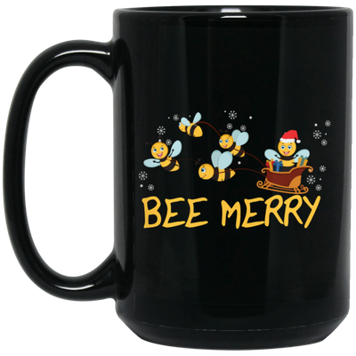 Bee Merry, Cute Bee, Funny Bee, Bee Christmas, Merry Christmas, Trendy Christmas Black Mug