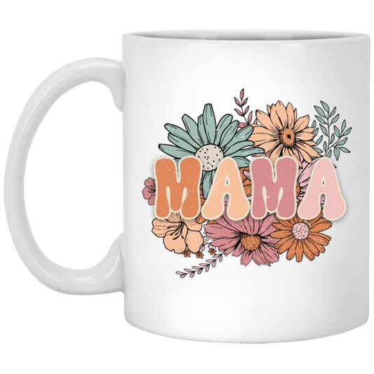 Mama Flowers Gift, Retro Flower, Vintage Flower For Mother's Day White Mug
