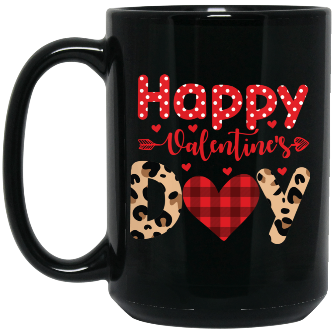 Happy Valentine's Day, Leopard Valentine, Cute Heart Black Mug