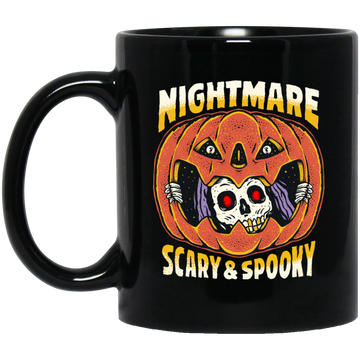Nightmare Scary And Spooky, Skeleton Into Pumpkin Black Mug