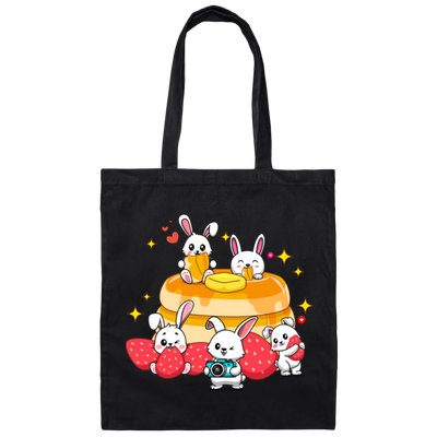 Bunnies With Pancake, Strawberries And Pancake Canvas Tote Bag
