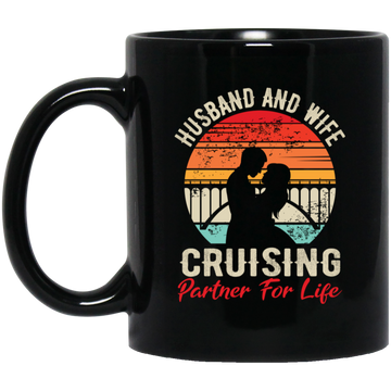 Husband And Wife Cruising Partner For Life, Retro Valentine, Couple Silhouette Black Mug