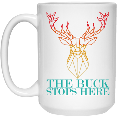 Vintage Abstract Deer Hunting, The Buck Stops Here, Deer Hunter White Mug