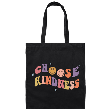 Retro Happy Face, Choose Kindness, Men Women Positive Canvas Tote Bag
