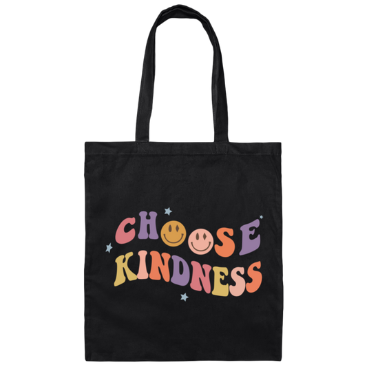 Retro Happy Face, Choose Kindness, Men Women Positive Canvas Tote Bag