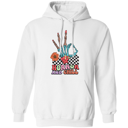 This Horror And Chill, Skeleton Hand, Okay Sign, Groovy Skeleton Pullover Hoodie will give you a cool, unique look. Made of a soft and comfortable fabric, it features high-quality screen-printed graphics and is perfect for any casual or formal occasion. Show your individuality with this stylish and unique hoodie.