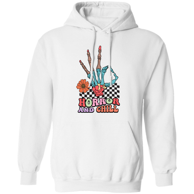 This Horror And Chill, Skeleton Hand, Okay Sign, Groovy Skeleton Pullover Hoodie will give you a cool, unique look. Made of a soft and comfortable fabric, it features high-quality screen-printed graphics and is perfect for any casual or formal occasion. Show your individuality with this stylish and unique hoodie.