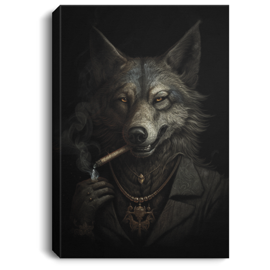 Dark Wolf With Cigarette In Mouth, Cool Wolf Poster, Mafia Wolf Canvas